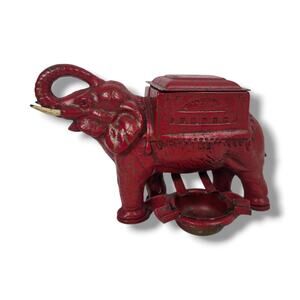 Vintage Cigarette Dispenser Roller Mechanical Cast Iron Asian Elephant Red